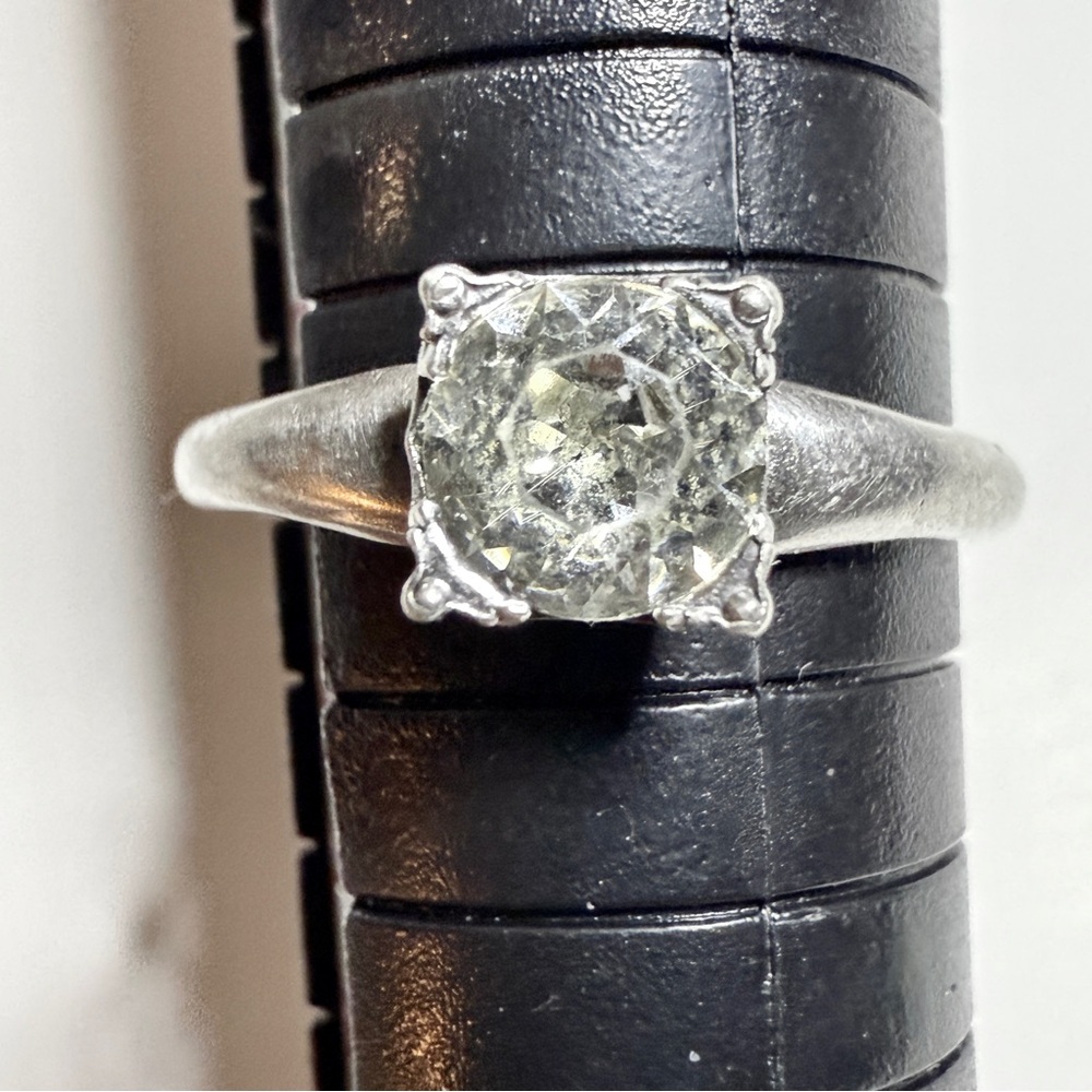 Sterling Silver Ring With Clear Solitaire Gemston… - image 1